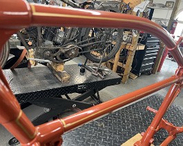 1917 Reading Standard Model T-E 12 HP Twin 2024-04-01 0112 We have begun adding the pin striping to the frame.