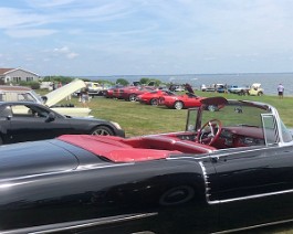 2019 Cadillac LaSalle Show IMG_9880 Some of the 70 show cars at the event with Narragansett Bay in the background.