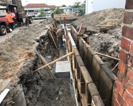 New Showroom Provicence 2017 IMG_5589 Four-foot vertical forms in place on top of footing for foundation wall.