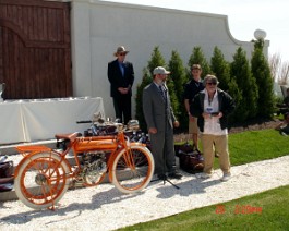 DSC03922 Dick Shappy with the award for "Best Motorcycle" 1911 Flying Merkel Twin at the Concours D'Elegance, Newport, Rhode Island on May 25-26 2008.