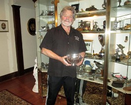 2015-09-23 013 Dick Shappy about to store the "Best Motorcycle" award into his trophy case.
