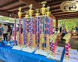 1917 Locomobile Mod 48 Corvette Club of R I 2026 08 Some of the trophies prior to being awarded at the Rhode Island Corvette Club's Corvettes & Classics Car Show.