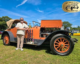 1917 Locomobile Mod 48 Corvette Club of R I 2026 09 Dick Shappy poses with his President's Choice Award, Best Paint Award, and 1917 Locomobile Model 48 Dual Cowl Sportif at the Corvettes & Classics Car Show.