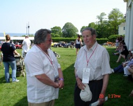DSC00727 Dick Shappy speaking with world renowned Duesenberg expert and historian Fred Roe at the Newport Concours de Elegance held at Newport, Rhode Island May 26-28,...
