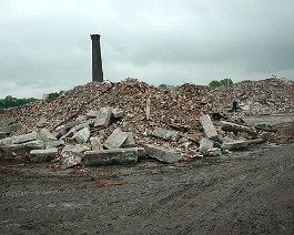 DSC00863 July 1st, 2005. A sad end to a piece of American transportation history as the United Electric Railway "trolley barn" in Cranston, Rhode Island is demolished.