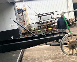 1917 Curtiss OXX-6 Aero Engine Race Car 2019-11-24 IMG_0440 The newly painted chassis is being loaded into the trailer to be returned to our shop.